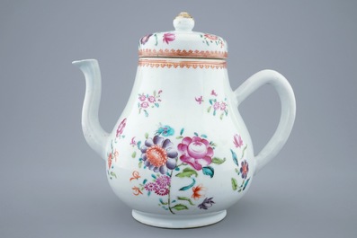 A large Chinese famille rose teapot and cover, 18th C.