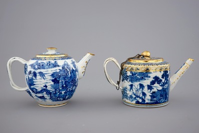 A Chinese blue, white and gilt part tea service with landscapes, Qianlong, 18th C.