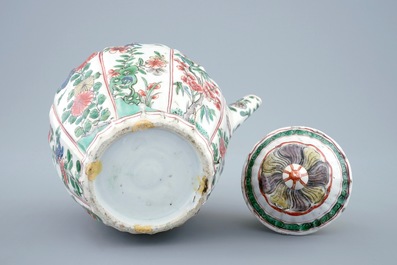 A Chinese famille verte teapot and cover with replacement handle, Kangxi