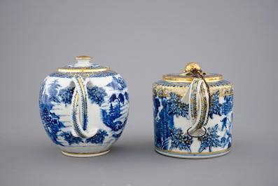 A Chinese blue, white and gilt part tea service with landscapes, Qianlong, 18th C.