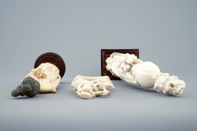 Three various Chinese carved ivory figures, ca. 1900