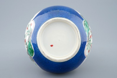 A Chinese famille verte powder blue triple gourd vase, Kangxi