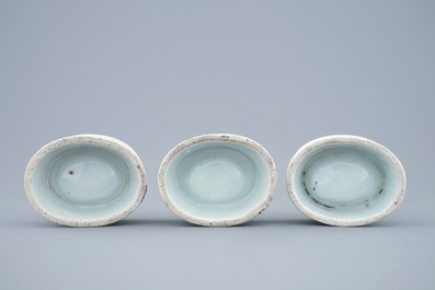 Three Chinese famille rose export porcelain salts, Qianlong, 18th C.