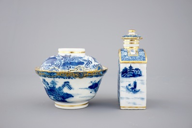 A Chinese blue, white and gilt part tea service with landscapes, Qianlong, 18th C.