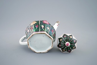 A Chinese silver-mounted famille noire teapot and cover, Yongzheng, 1723-1735