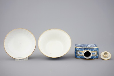 A Chinese blue, white and gilt part tea service with landscapes, Qianlong, 18th C.