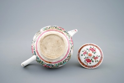 A Chinese famille rose teapot with unusual spout, Yongzheng/Qianlong
