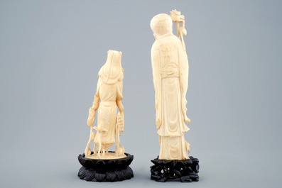 Deux figures en ivoire sculpt&eacute; de Shou Lao et Guanyin, Chine, vers 1900