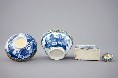 A Chinese blue, white and gilt part tea service with landscapes, Qianlong, 18th C.