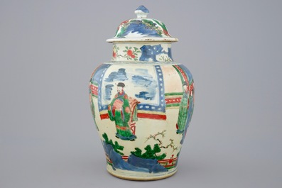 Een Chinese wucai dekselvaas, Transitie periode, 1620-1683
