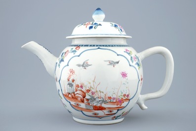 A Chinese famille rose teapot and cover with birds, Qianlong, 18th C.