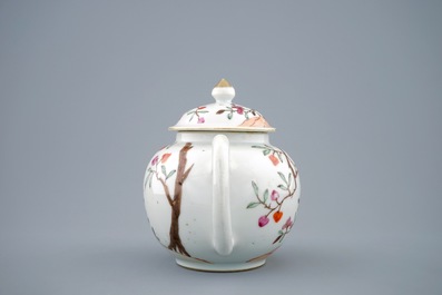 A Chinese famille rose teapot and cover with blossoms and trees, Qianlong, 18th C.