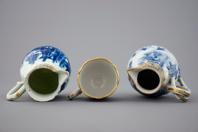 A Chinese blue, white and gilt part tea service with landscapes, Qianlong, 18th C.
