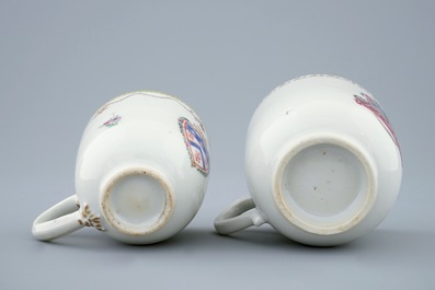 Two Chinese armorial cups and saucers, Qianlong, 18th C.