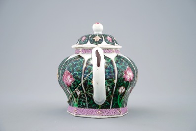 A Chinese silver-mounted famille noire teapot and cover, Yongzheng, 1723-1735