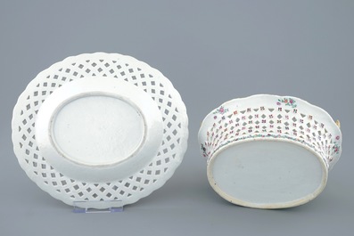 A Chinese famille rose pierced basket on stand, Qianlong, 18th C.