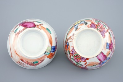 Two Chinese famille rose Mandarin cups and saucers, Qianlong