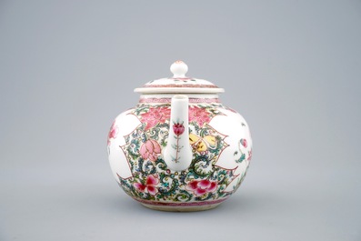 A Chinese famille rose teapot with unusual spout, Yongzheng/Qianlong