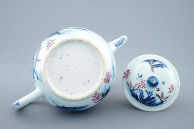 An overdecorated blue and white Chinese teapot and cover, Qianlong, 18th C.