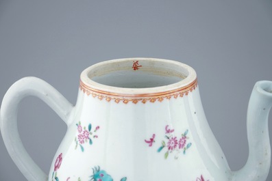 A large Chinese famille rose teapot and cover, 18th C.