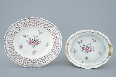 A Chinese famille rose pierced basket on stand, Qianlong, 18th C.
