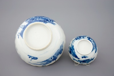 A Chinese blue, white and gilt part tea service with landscapes, Qianlong, 18th C.