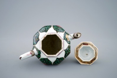 A Chinese silver-mounted famille noire teapot and cover, Yongzheng, 1723-1735