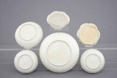 A Chinese blue, white and gilt part tea service with landscapes, Qianlong, 18th C.