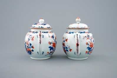 A pair of large Chinese Imari style teapots and covers, Qianlong, 18th C.