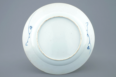 A Chinese blue and white dish with the The Two Qiaos, Kangxi/Yongzheng