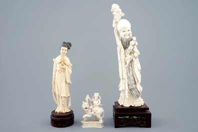 Three various Chinese carved ivory figures, ca. 1900