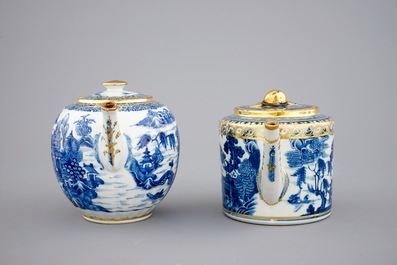 A Chinese blue, white and gilt part tea service with landscapes, Qianlong, 18th C.
