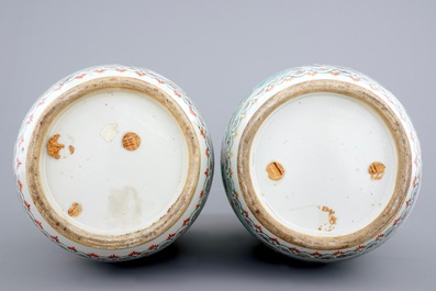 A pair of large Chinese famille verte warrior vases, 19th C.