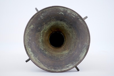 A Chinese bronze gu beaker vase, late Ming Dynasty