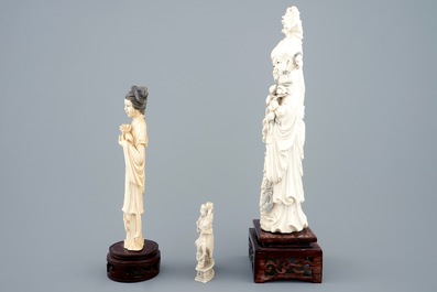 Three various Chinese carved ivory figures, ca. 1900