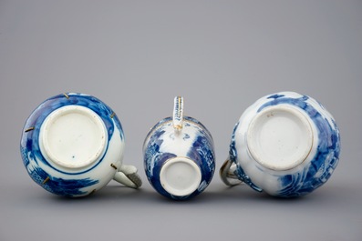 A Chinese blue, white and gilt part tea service with landscapes, Qianlong, 18th C.