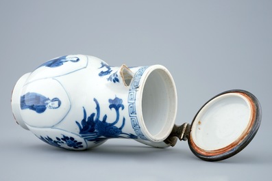 A Chinese blue and white silver-mounted jug and cover, Kangxi
