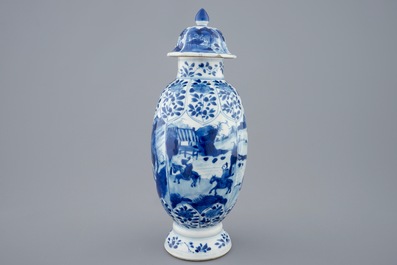A Chinese blue and white vase and cover, Kangxi