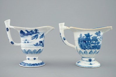 A pair of Chinese blue and white helmet-shaped jugs, Qianlong, 18th C.