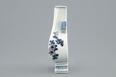 A Chinese blue and underglaze red fanghu shape wall vase, 19th C.