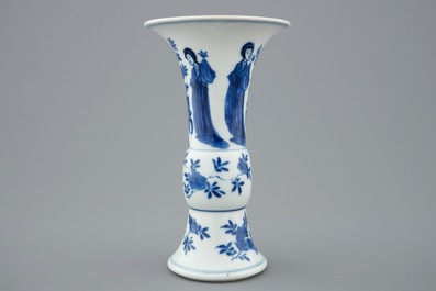 A Chinese blue and white gu vase with long Elizas, Kangxi