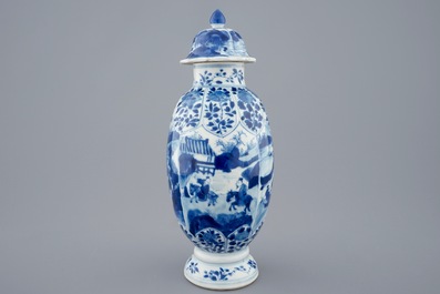 A Chinese blue and white vase and cover, Kangxi