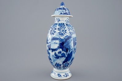 A Chinese blue and white vase and cover, Kangxi