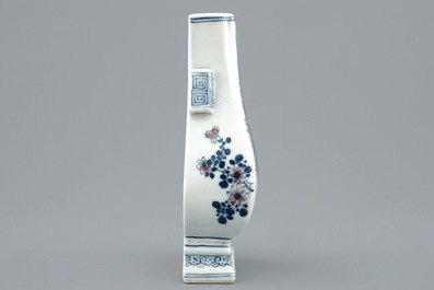 A Chinese blue and underglaze red fanghu shape wall vase, 19th C.