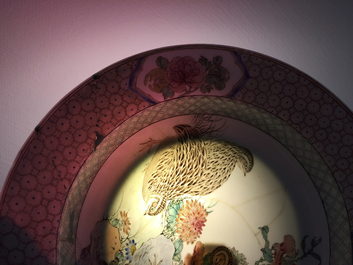 A Chinese famille rose eggshell ruby back "Quails" plate, Yongzheng, 1723-1735
