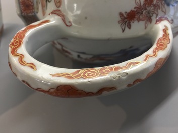 A fine pair of large Chinese Imari style teapots and covers, Kangxi