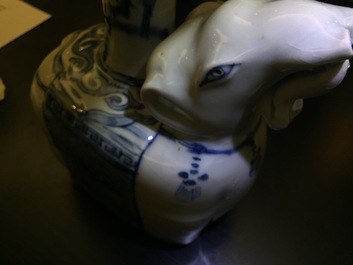 A blue and white Chinese elephant-shaped kendi, Ming Dynasty, Wanli, 1573-1619