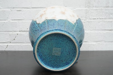 A Chinese robin's egg and faux marbre vase, Qianlong mark, 20th C.