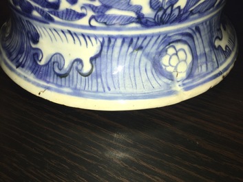 A large Chinese blue and white baluster jar with figurative panels, Ming Dynasty