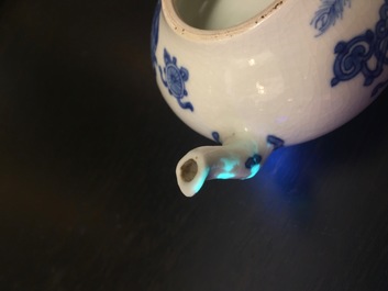 A blue and white Chinese soft paste porcelain miniature teapot, Kangxi